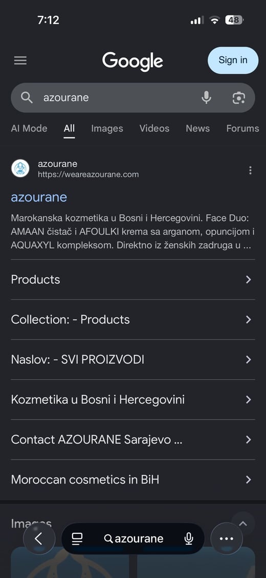 Google.ba result for 'azourane' with sitelinks