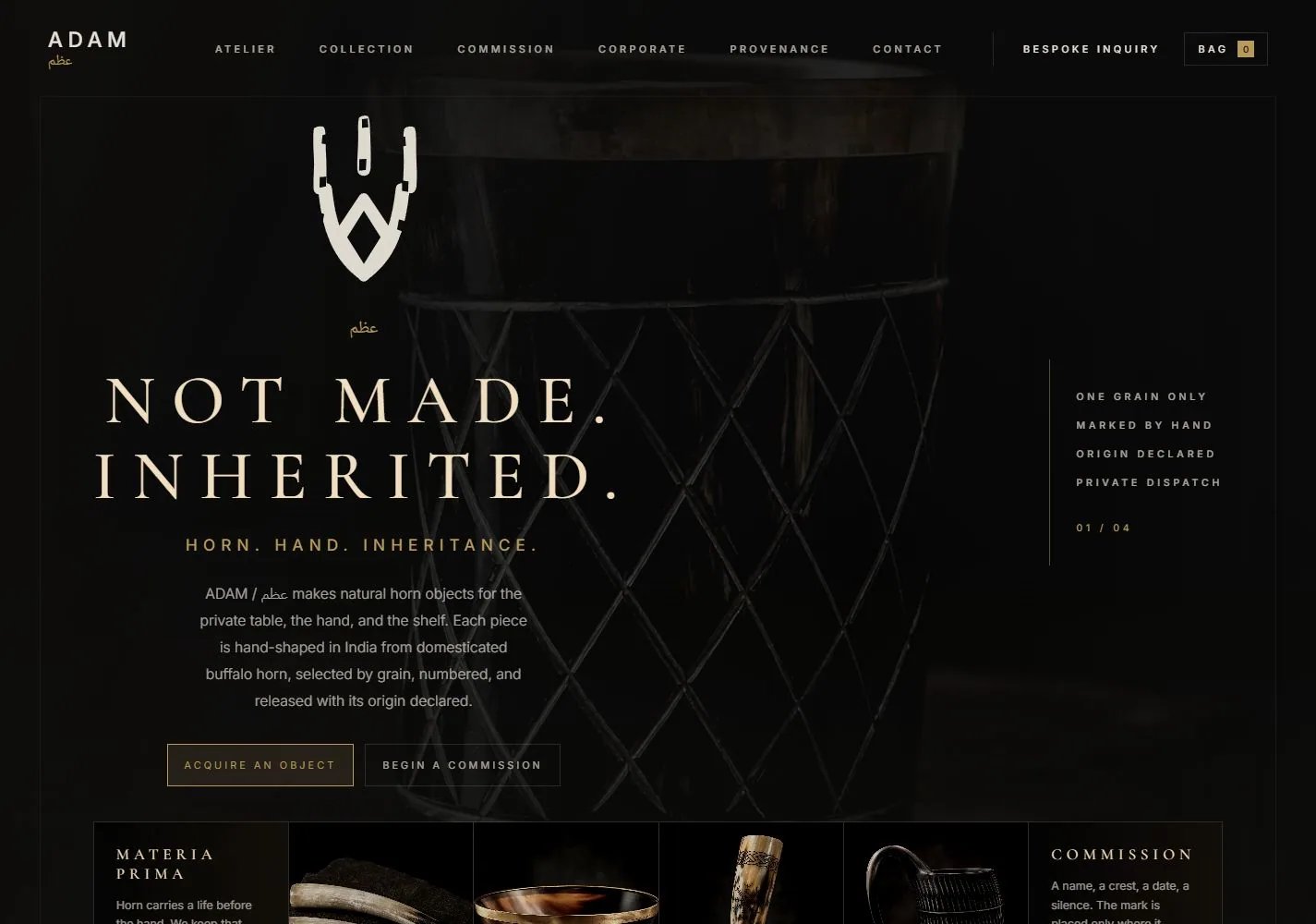 Screenshot of the Adam Origin site.