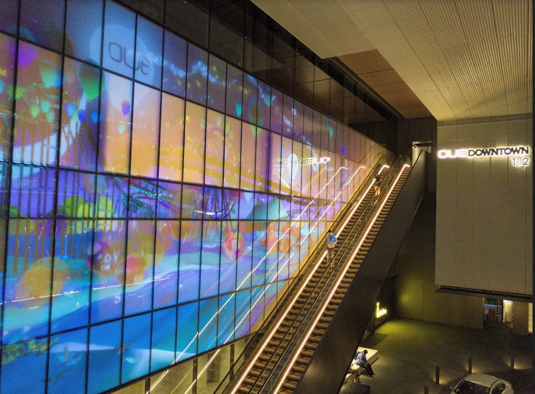 A FilmBase transparent display across a glass surface