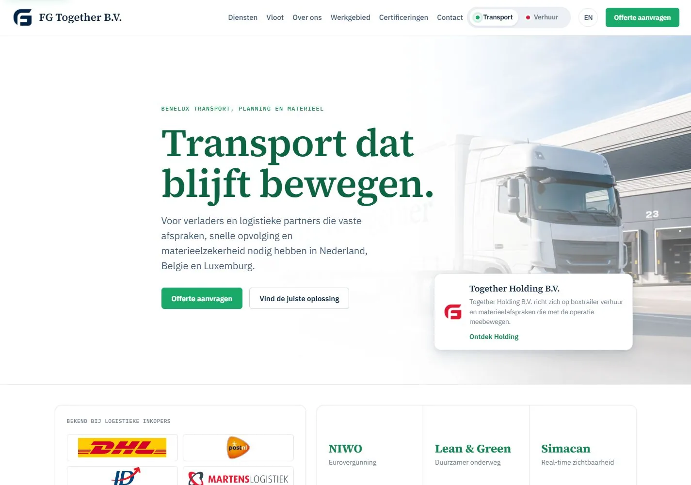 Screenshot of the FG Together transport site.