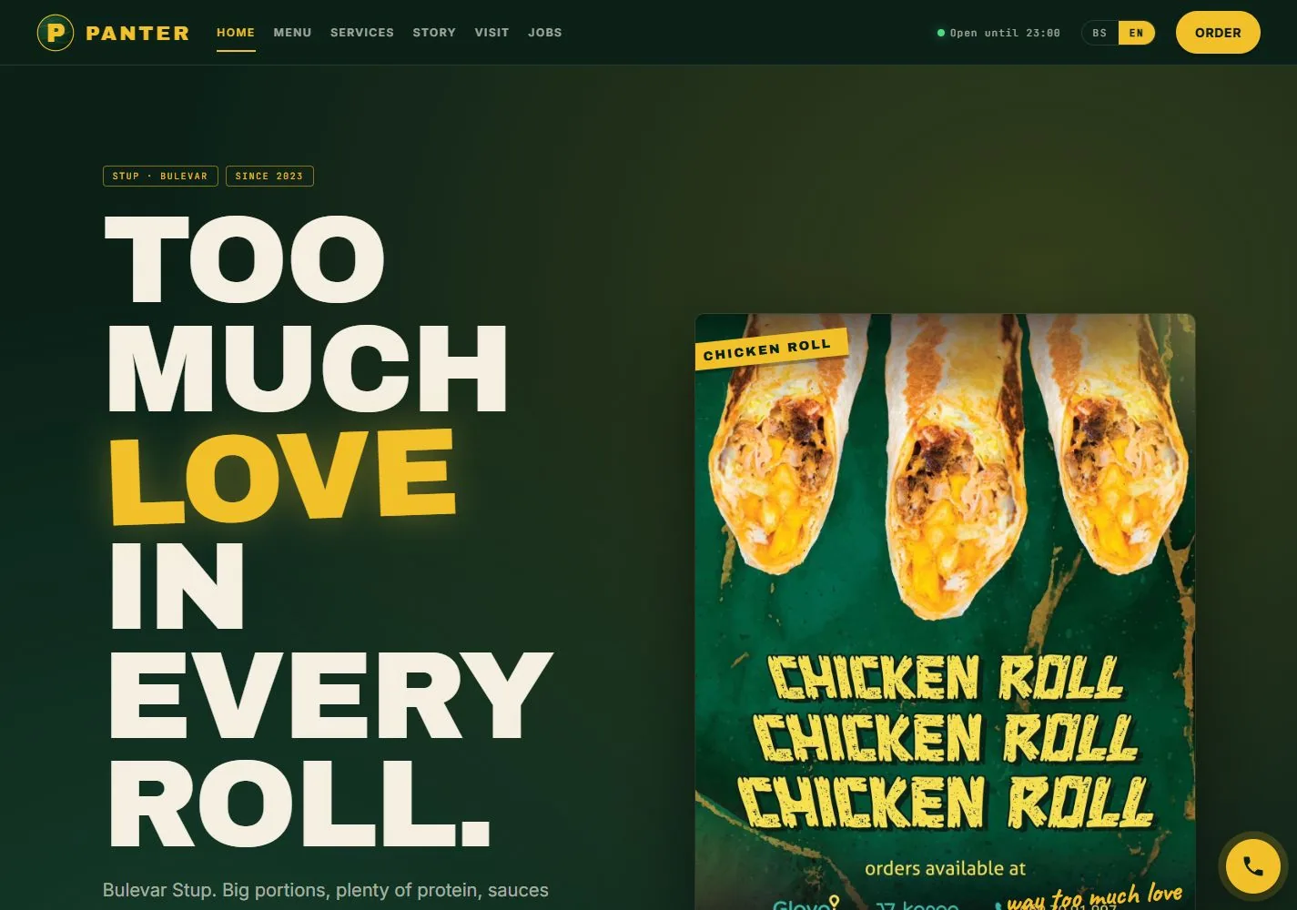 Screenshot of the Panter restaurant site.