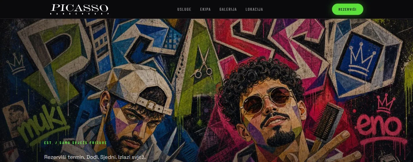 Screenshot of the PICASSO barbershop site.